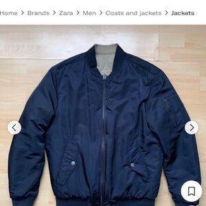 Zara Unisex Reversible Blue/Beige Bomber Jacket sz SMALL brand new w tags